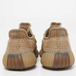 Pre Owned Yeezy x Adidas Brown Knit Fabric Boost 350 V2 Sand Taupe Sneakers Size 38 2/3