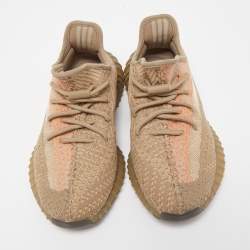 Pre Owned Yeezy x Adidas Brown Knit Fabric Boost 350 V2 Sand Taupe Sneakers Size 38 2/3