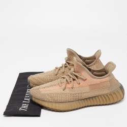 Pre Owned Yeezy x Adidas Brown Knit Fabric Boost 350 V2 Sand Taupe Sneakers Size 38 2/3