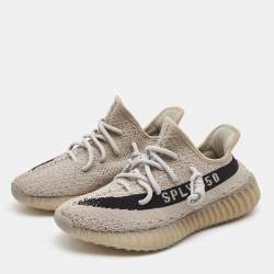 Pre Owned Yeezy x Adidas White Fabric Boost 350 V2 Slate Core Sneakers Size 37 2/3