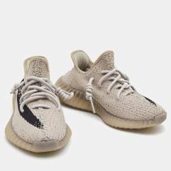 Pre Owned Yeezy x Adidas White Fabric Boost 350 V2 Slate Core Sneakers Size 37 2/3