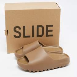 Pre Owned Yeezy x Adidas Brown Rubber Earth Slides Size 38