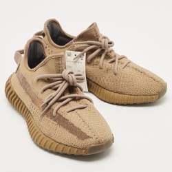 Pre Owned Yeezy x Adidas Brown Mesh and Fabric Boost 350 V2 Earth Sneakers Size 39 1/3