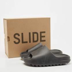 Pre Owned Yeezy x Adidas Black Rubber Onyx Slide Flats Size 38