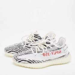 Pre Owned Yeezy x adidas White/Black Knit Fabric Boost 350 V2 Zebra Sneakers Size 41 1/3
