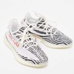 Pre Owned Yeezy x adidas White/Black Knit Fabric Boost 350 V2 Zebra Sneakers Size 41 1/3