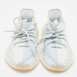 Yeezy x Adidas Whiite/Blue Knit Fabric Boost 350 V2 Cloud White Non Reflective Sneakers Size 36 2/3 