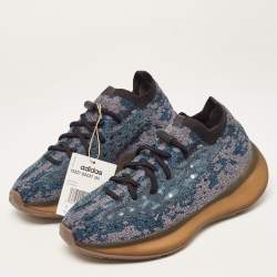 Pre Owned Yeezy x adidas Blue/Grey Knit Fabric Boost 380 Covellite Low Top Sneakers Size 38