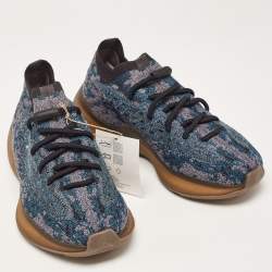 Pre Owned Yeezy x adidas Blue/Grey Knit Fabric Boost 380 Covellite Low Top Sneakers Size 38