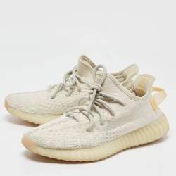 Pre Owned Yeezy x Adidas Off White Knit Fabric Boost 350 V2 Light Sneakers Size 41 1/3