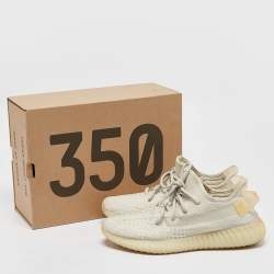 Pre Owned Yeezy x Adidas Off White Knit Fabric Boost 350 V2 Light Sneakers Size 41 1/3