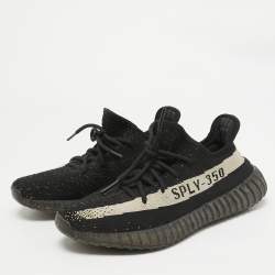 Pre Owned Yeezy x Adidas Black/White Knit Fabric Boost 350 V2 Sneakers Size 40 2/3