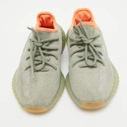 Pre Owned Yeezy x Adidas Grey/Green Knit Fabric Boost 350 V2 Desert Sage Sneakers Size 36 2/3