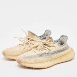 Yeezy x Adidas Light Yellow Knit Fabric Boost 350 V2 Linen Sneakers Size 37 1/3