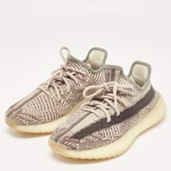 Pre Owned Yeezy x Adidas Beige/Brown Knit Fabric Boost 350 V2 Zyon Sneakers Size 37 1/3