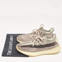 Pre Owned Yeezy x Adidas Beige/Brown Knit Fabric Boost 350 V2 Zyon Sneakers Size 37 1/3