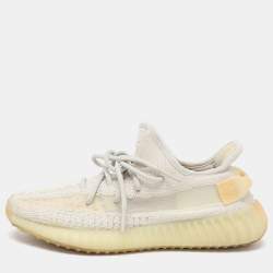 Pre Owned Yeezy x Adidas Off White Knit Fabric Boost 350 V2 'Light' Sneakers Size 39 1/3