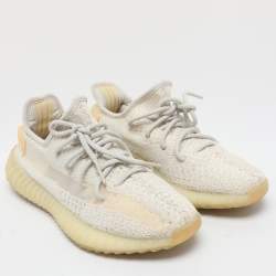 Pre Owned Yeezy x Adidas Off White Knit Fabric Boost 350 V2 'Light' Sneakers Size 39 1/3