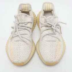 Pre Owned Yeezy x Adidas Off White Knit Fabric Boost 350 V2 'Light' Sneakers Size 39 1/3