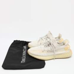 Pre Owned Yeezy x Adidas Off White Knit Fabric Boost 350 V2 'Light' Sneakers Size 39 1/3