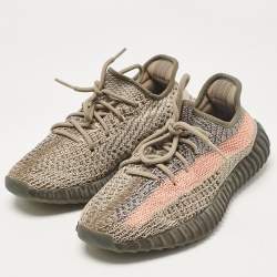 Pre Owned Yeezy x Adidas Brown/Beige Knit Fabric Boost 350 V2 Ash Stone Sneakers Size 38 2/3
