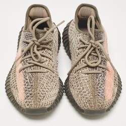 Pre Owned Yeezy x Adidas Brown/Beige Knit Fabric Boost 350 V2 Ash Stone Sneakers Size 38 2/3