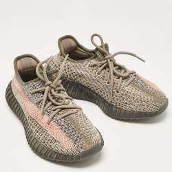 Pre Owned Yeezy x Adidas Brown/Beige Knit Fabric Boost 350 V2 Ash Stone Sneakers Size 38 2/3