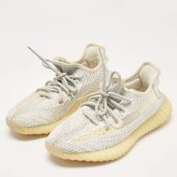 Yeezy x Adidas White/Grey Knit Fabric Boost 350 V2 Static Reflective Sneakers Size 38 2/3