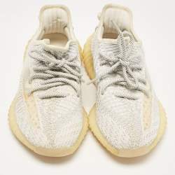 Yeezy x Adidas White/Grey Knit Fabric Boost 350 V2 Static Reflective Sneakers Size 38 2/3