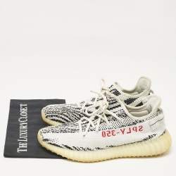 Pre Owned Yeezy x Adidas White/Black Knit Fabric Boost 350 V2 Zebra Sneakers Size 44