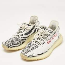 Pre Owned Yeezy x Adidas White/Black Knit Fabric Boost 350 V2 Zebra Sneakers Size 44