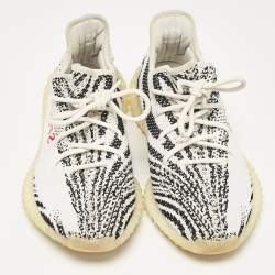 Pre Owned Yeezy x Adidas White/Black Knit Fabric Boost 350 V2 Zebra Sneakers Size 44