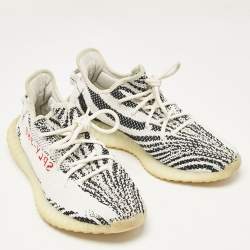 Pre Owned Yeezy x Adidas White/Black Knit Fabric Boost 350 V2 Zebra Sneakers Size 44