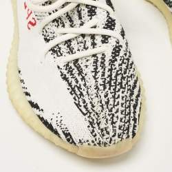 Pre Owned Yeezy x Adidas White/Black Knit Fabric Boost 350 V2 Zebra Sneakers Size 44