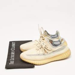 Pre Owned Yeezy x adidas Light Beige Knit Fabric Boost 350 V2 Linen Sneakers Size 39 1/3
