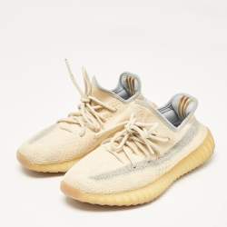Pre Owned Yeezy x adidas Light Beige Knit Fabric Boost 350 V2 Linen Sneakers Size 39 1/3