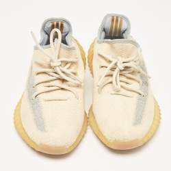 Pre Owned Yeezy x adidas Light Beige Knit Fabric Boost 350 V2 Linen Sneakers Size 39 1/3