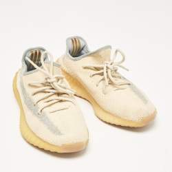Pre Owned Yeezy x adidas Light Beige Knit Fabric Boost 350 V2 Linen Sneakers Size 39 1/3