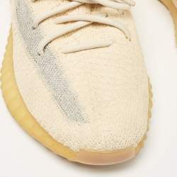 Pre Owned Yeezy x adidas Light Beige Knit Fabric Boost 350 V2 Linen Sneakers Size 39 1/3