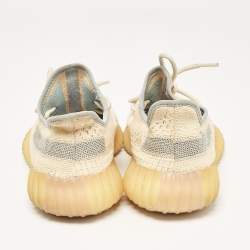 Pre Owned Yeezy x adidas Light Beige Knit Fabric Boost 350 V2 Linen Sneakers Size 39 1/3