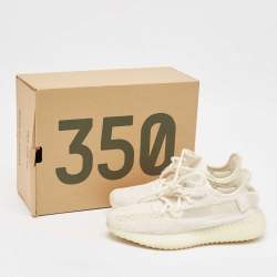 Pre Owned Yeezy x Adidas White Knit Fabric Boost 350 V2 Bone Sneakers Size 36 2/3