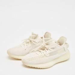 Pre Owned Yeezy x Adidas White Knit Fabric Boost 350 V2 Bone Sneakers Size 36 2/3