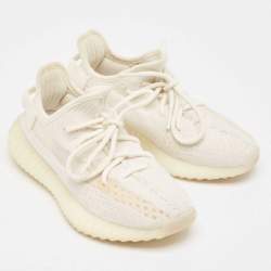 Pre Owned Yeezy x Adidas White Knit Fabric Boost 350 V2 Bone Sneakers Size 36 2/3