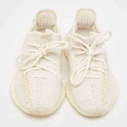 Pre Owned Yeezy x Adidas White Knit Fabric Boost 350 V2 Bone Sneakers Size 36 2/3