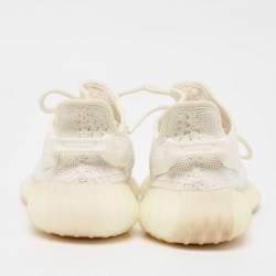 Pre Owned Yeezy x Adidas White Knit Fabric Boost 350 V2 Bone Sneakers Size 36 2/3