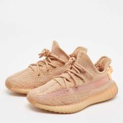 Pre Owned Yeezy x Adidas Peach Knit Fabric Boost 350 V2 Clay Sneakers Size 39 1/3