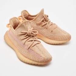 Pre Owned Yeezy x Adidas Peach Knit Fabric Boost 350 V2 Clay Sneakers Size 39 1/3