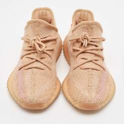 Pre Owned Yeezy x Adidas Peach Knit Fabric Boost 350 V2 Clay Sneakers Size 39 1/3