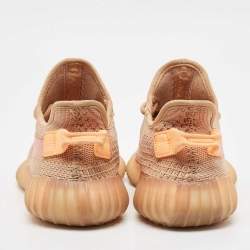 Pre Owned Yeezy x Adidas Peach Knit Fabric Boost 350 V2 Clay Sneakers Size 39 1/3