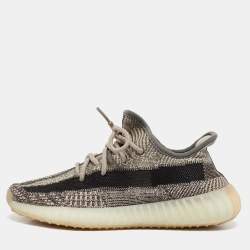 Pre Owned Yeezy x Adidas Brown/White Knit Fabric Boost 350 V2 Zyon Sneakers Size 39 1/3 